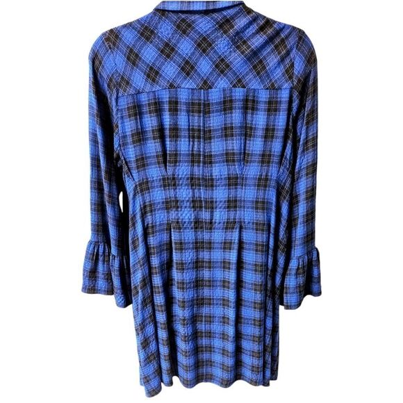 TORRID MINI GAUZE Long Bell Sleeve Royle Blue & Black Plaid Mini Dress 2X - Picture 8 of 14